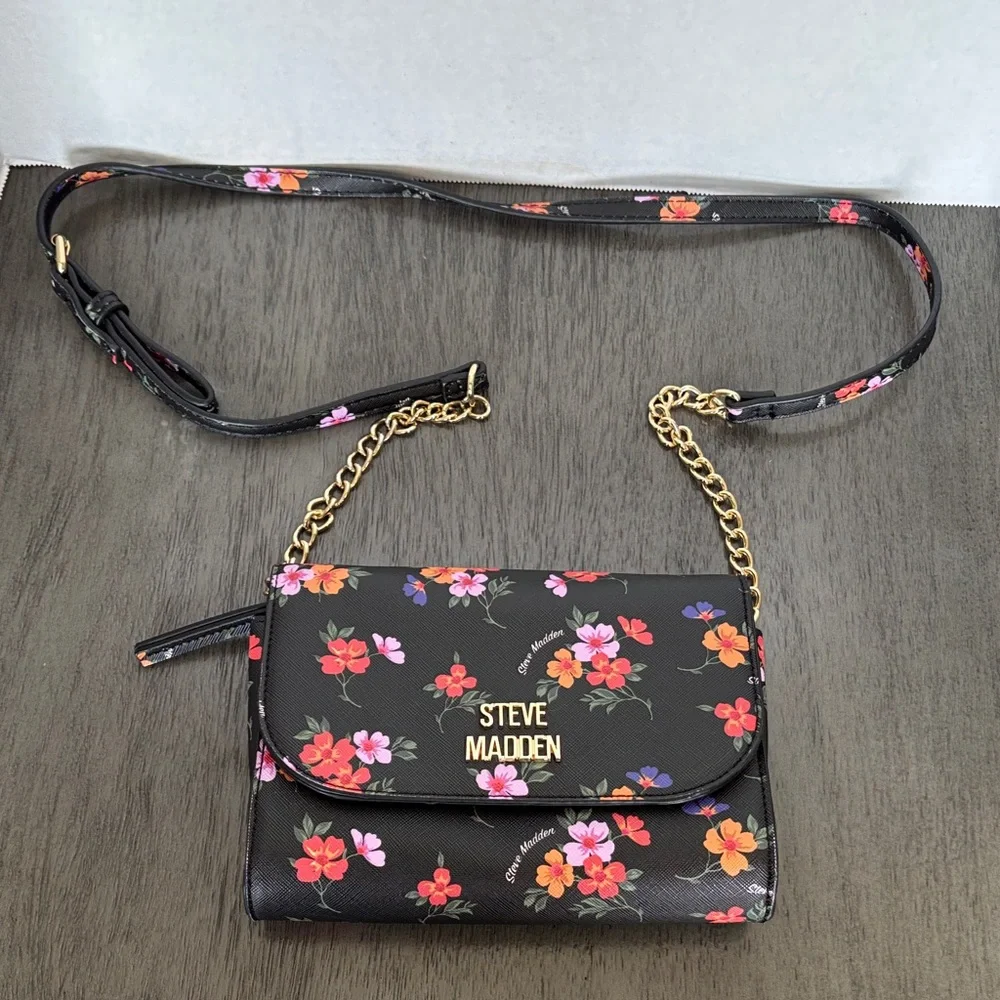 Steve Madden Black Floral Crossbody Bag - Picture 3 of 5